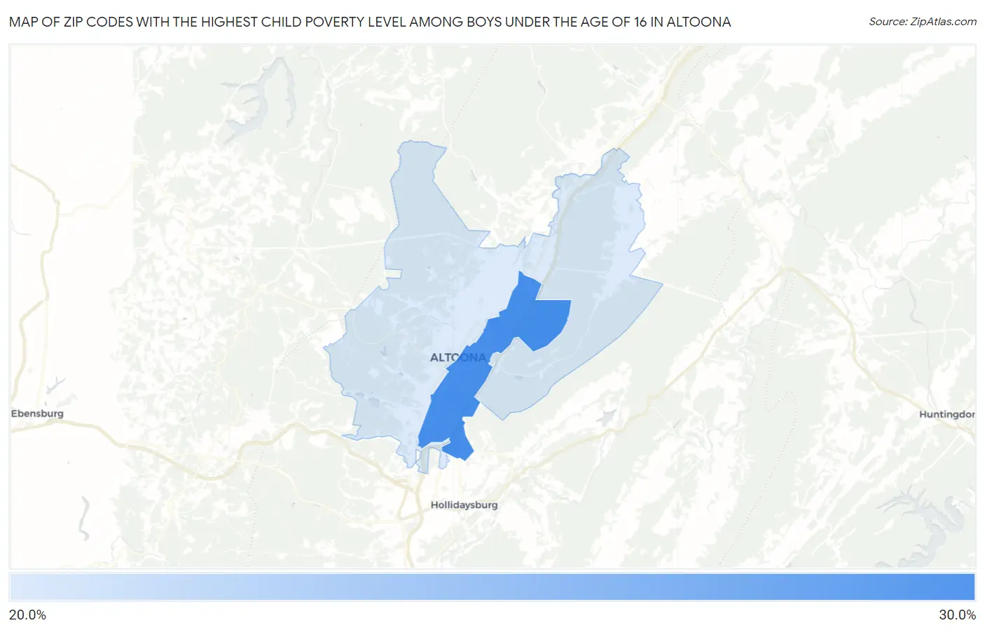 Zip Codes with the Highest Child Poverty Level Among Boys Under the Age of 16 in Altoona Map