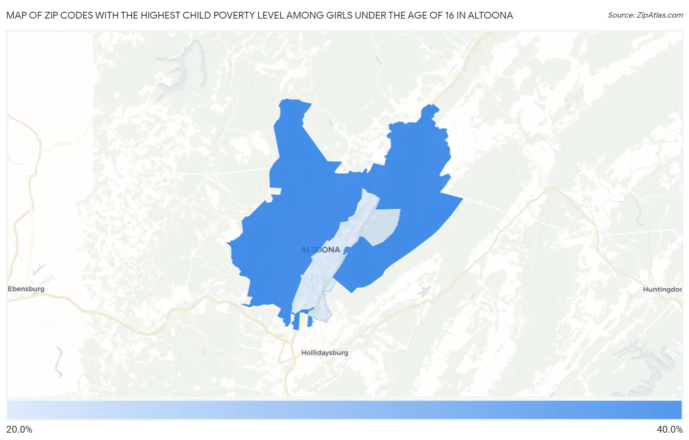 Zip Codes with the Highest Child Poverty Level Among Girls Under the Age of 16 in Altoona Map