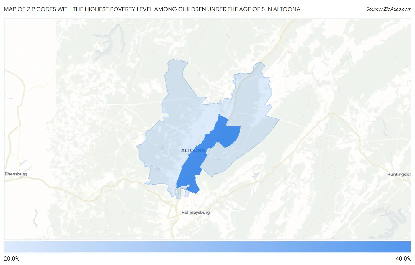 Zip Codes with the Highest Poverty Level Among Children Under the Age of 5 in Altoona Map