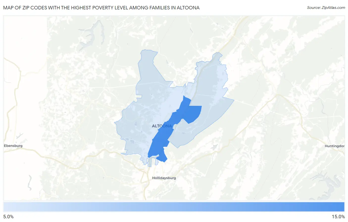 Zip Codes with the Highest Poverty Level Among Families in Altoona Map