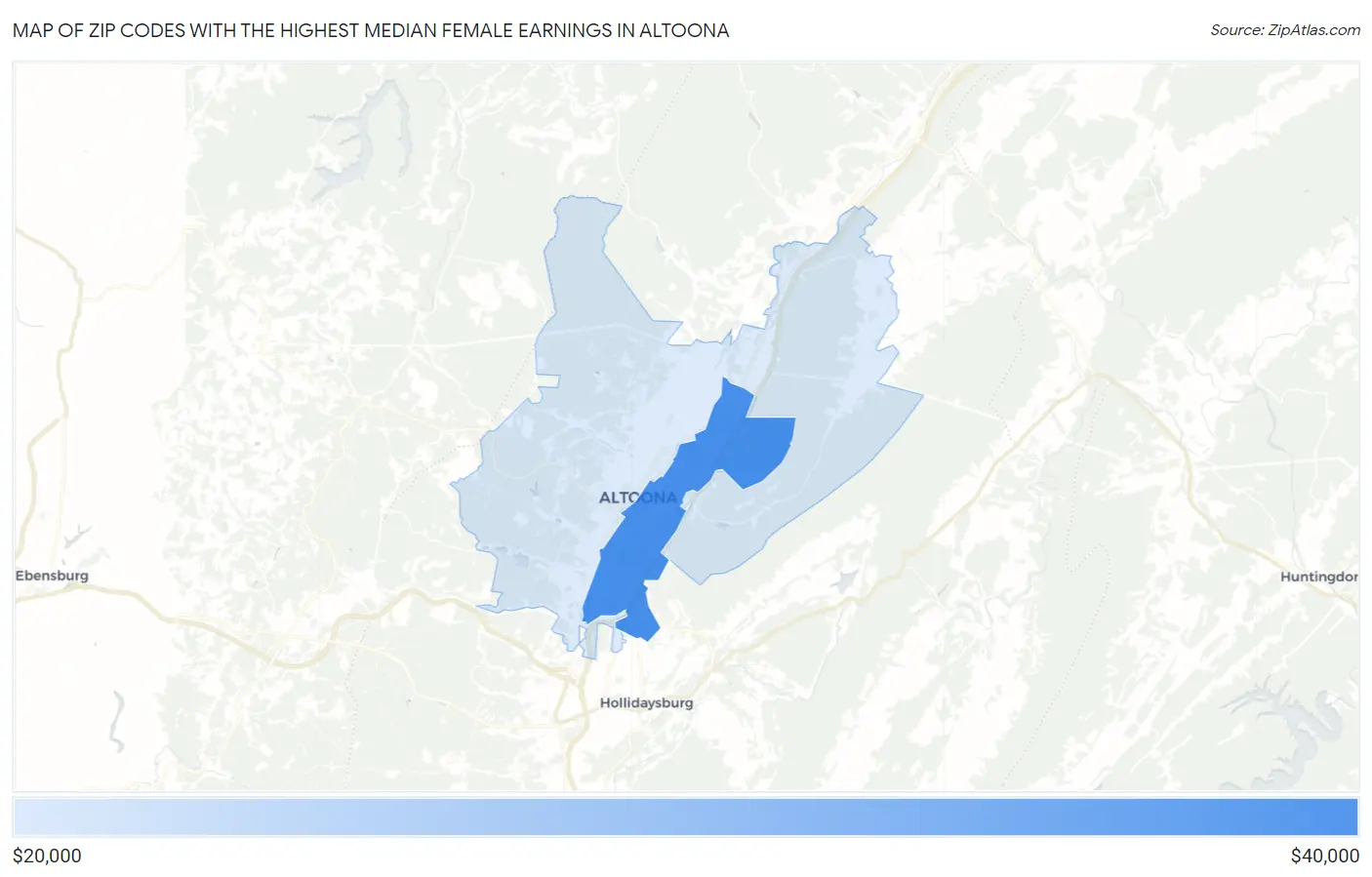 Zip Codes with the Highest Median Female Earnings in Altoona Map