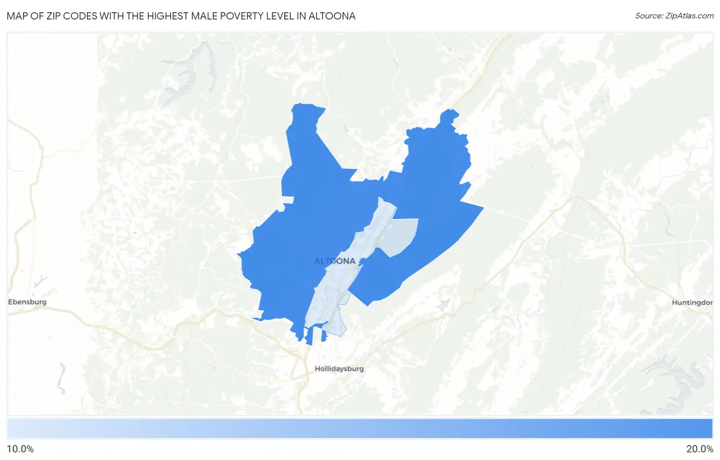 Zip Codes with the Highest Male Poverty Level in Altoona Map