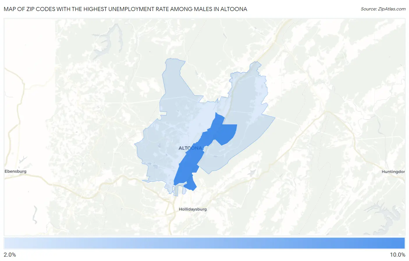 Zip Codes with the Highest Unemployment Rate Among Males in Altoona Map