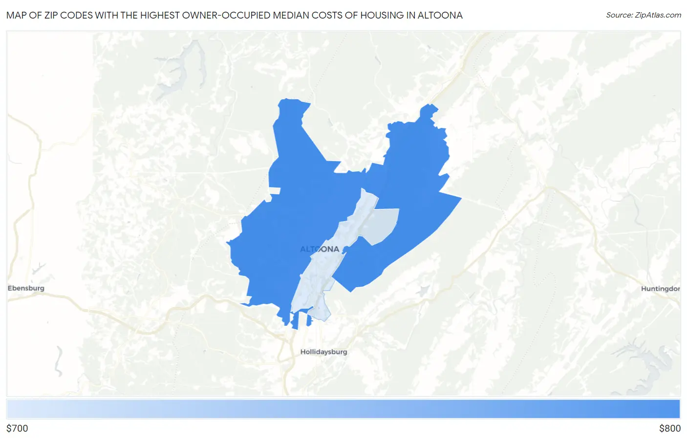 Zip Codes with the Highest Owner-Occupied Median Costs of Housing in Altoona Map