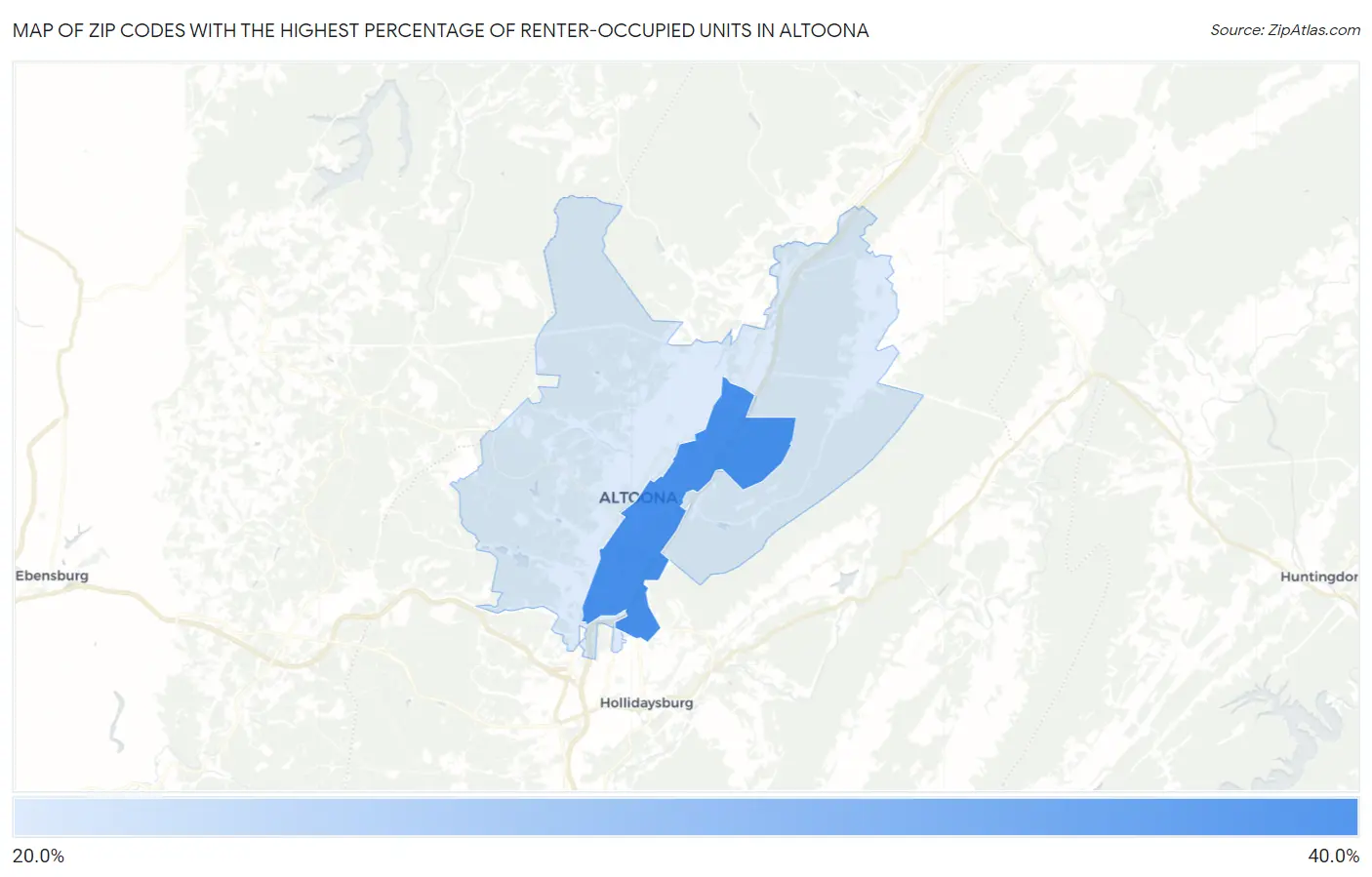Zip Codes with the Highest Percentage of Renter-Occupied Units in Altoona Map