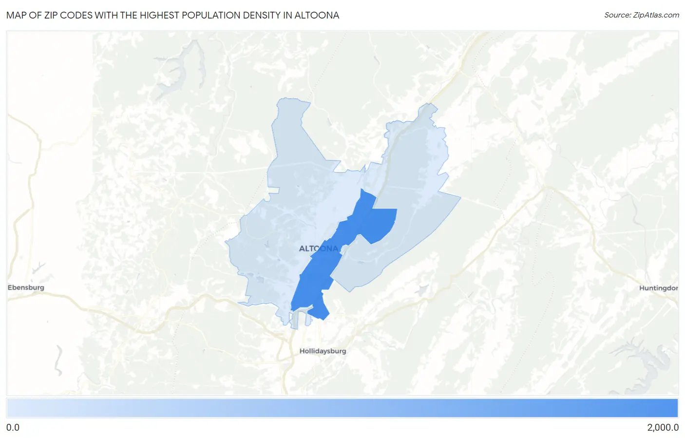 Zip Codes with the Highest Population Density in Altoona Map