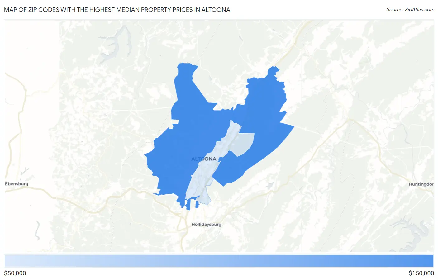 Zip Codes with the Highest Median Property Prices in Altoona Map