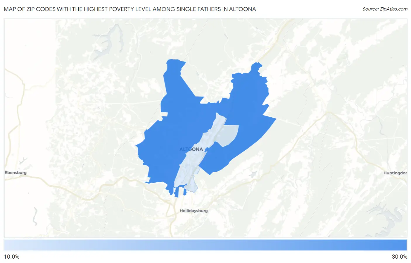 Zip Codes with the Highest Poverty Level Among Single Fathers in Altoona Map