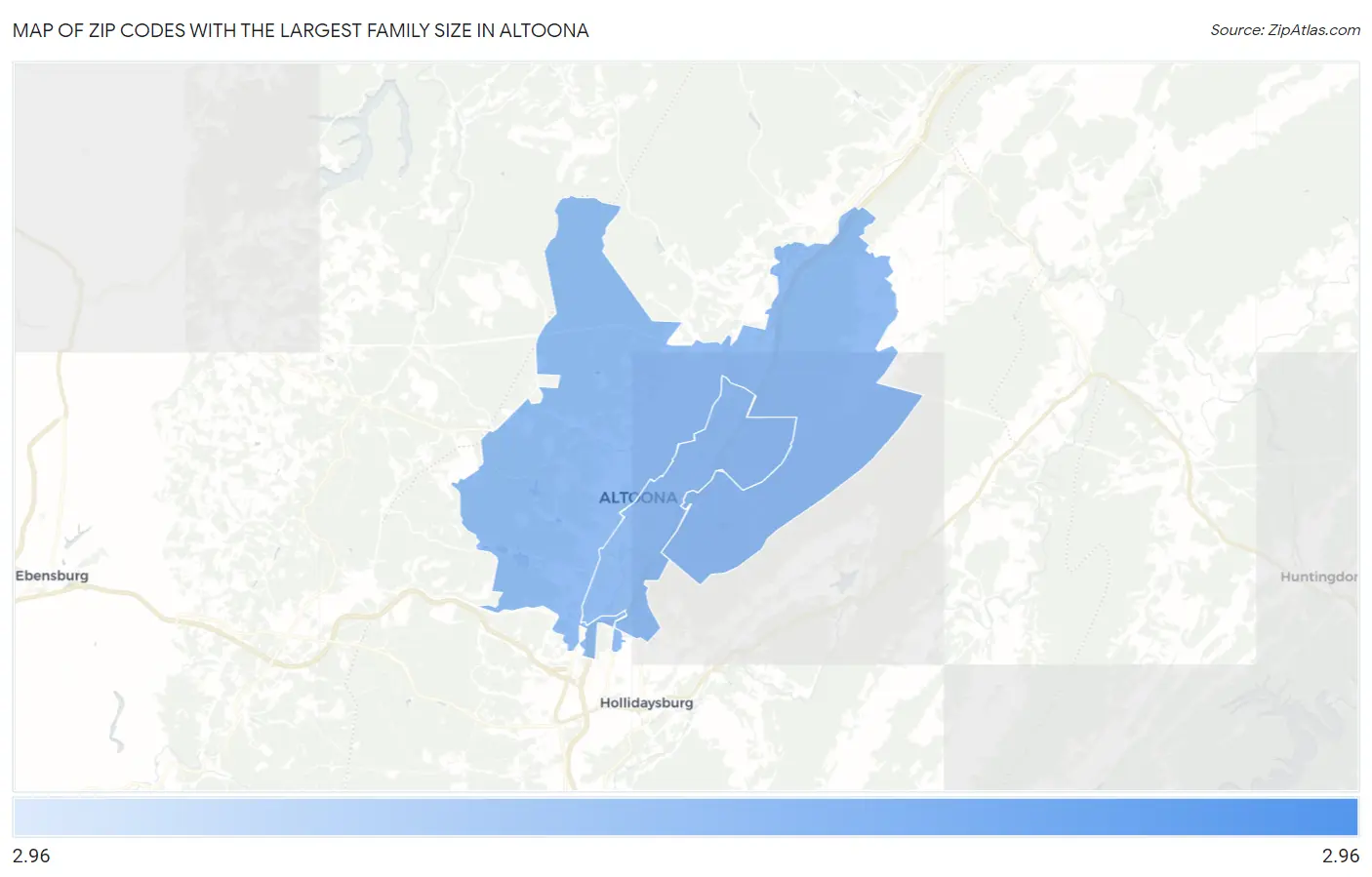 Zip Codes with the Largest Family Size in Altoona Map