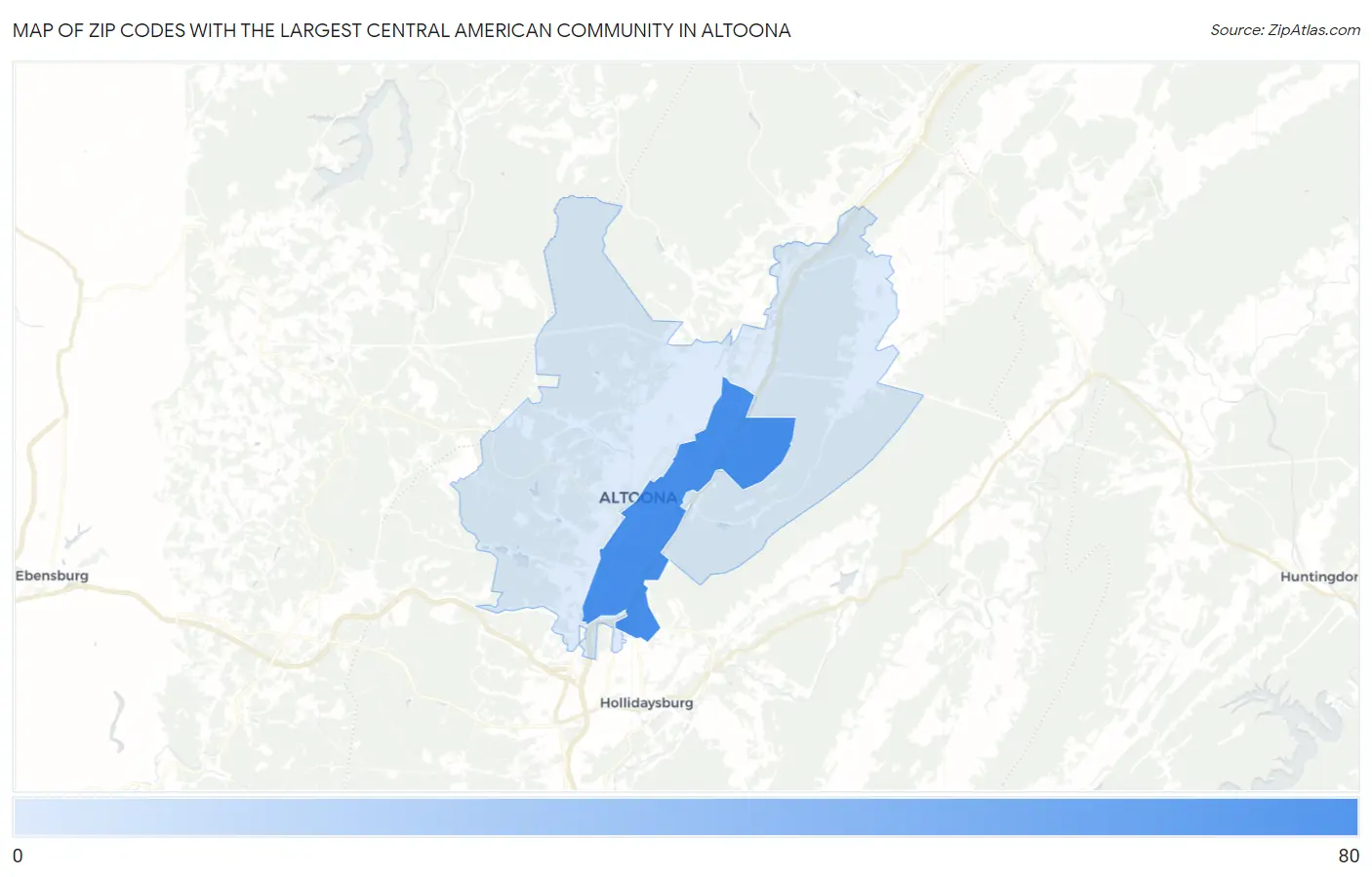Zip Codes with the Largest Central American Community in Altoona Map
