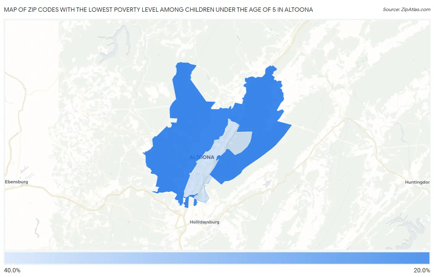 Zip Codes with the Lowest Poverty Level Among Children Under the Age of 5 in Altoona Map