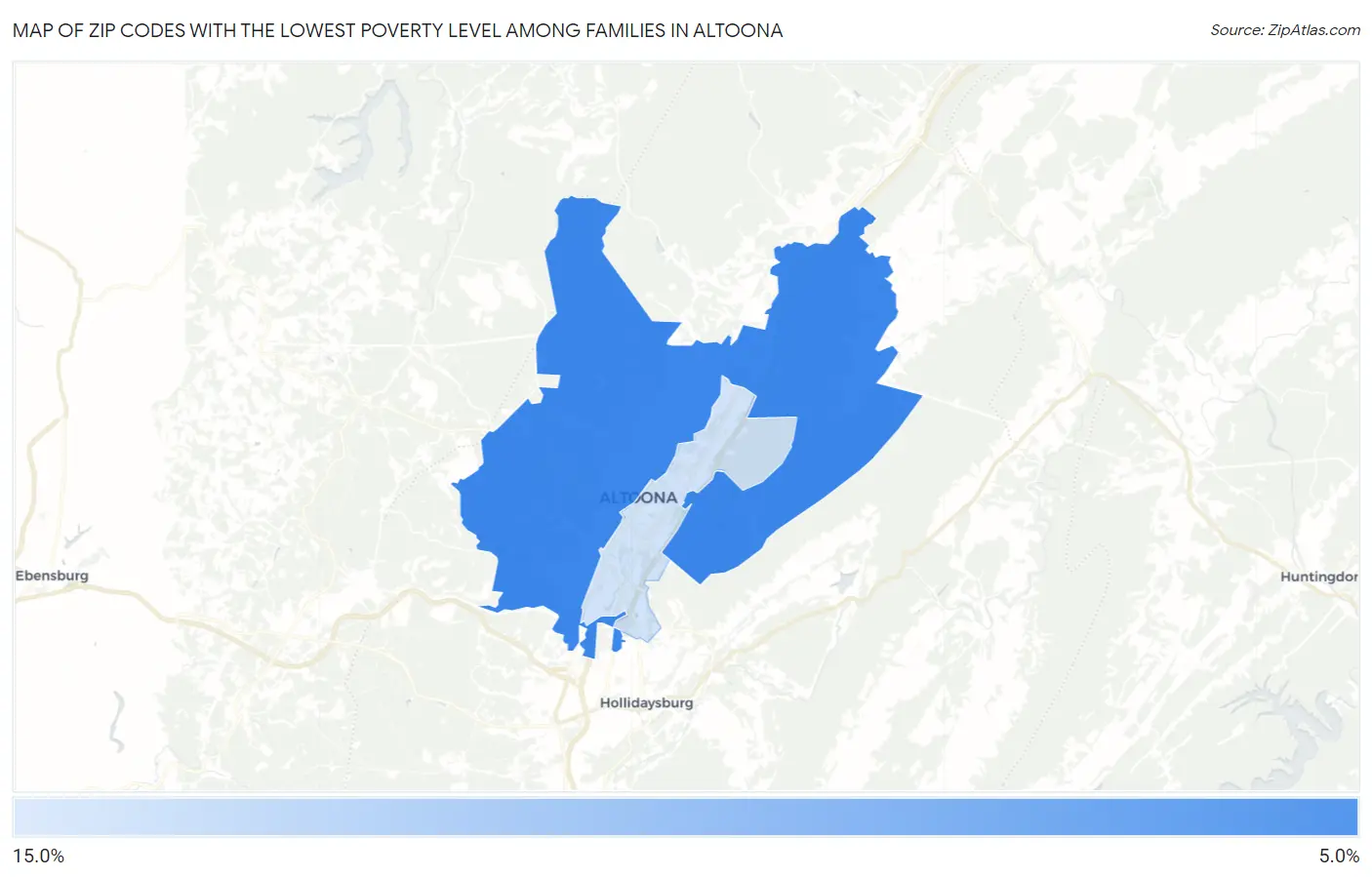Zip Codes with the Lowest Poverty Level Among Families in Altoona Map