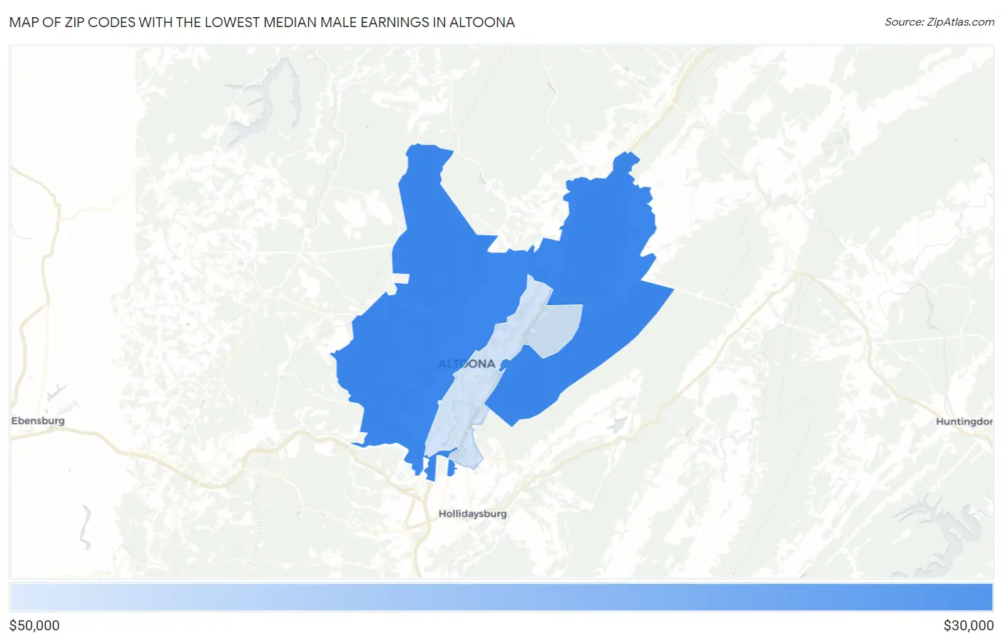 Zip Codes with the Lowest Median Male Earnings in Altoona Map