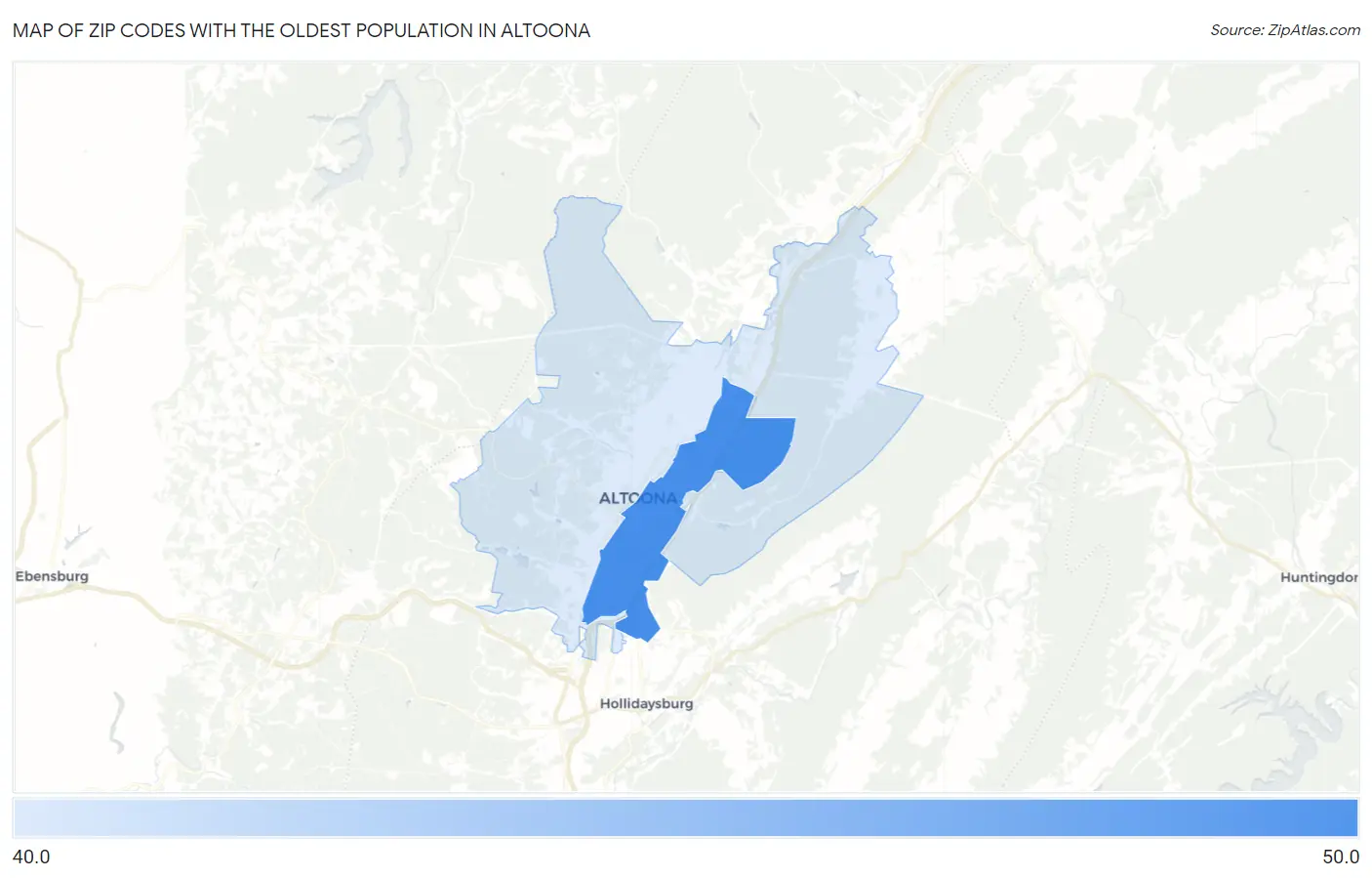 Zip Codes with the Oldest Population in Altoona Map
