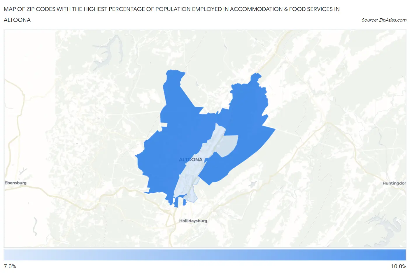 Zip Codes with the Highest Percentage of Population Employed in Accommodation & Food Services in Altoona Map