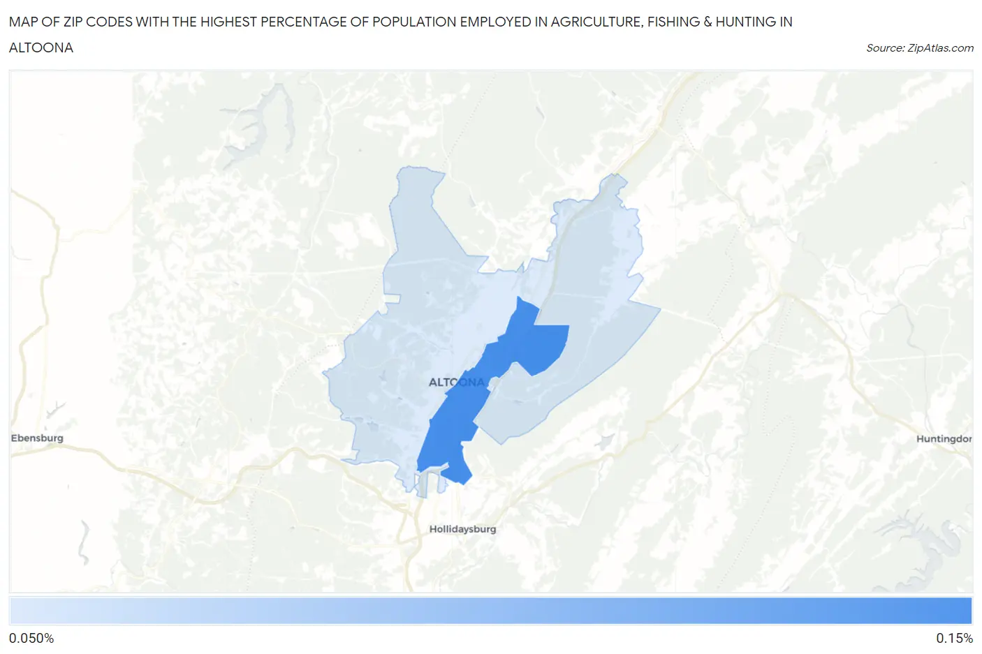 Zip Codes with the Highest Percentage of Population Employed in Agriculture, Fishing & Hunting in Altoona Map