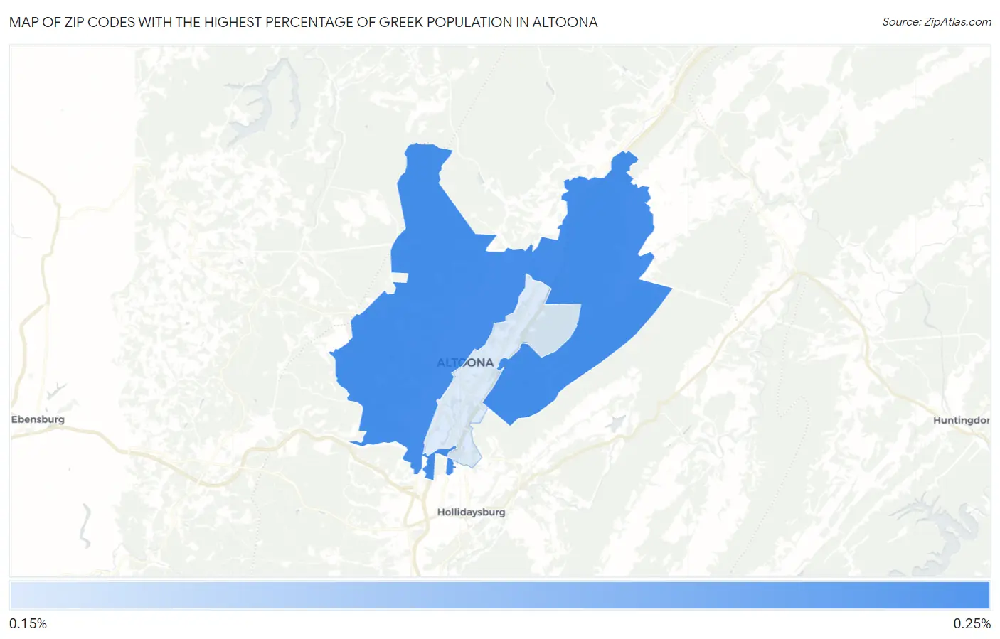 Zip Codes with the Highest Percentage of Greek Population in Altoona Map