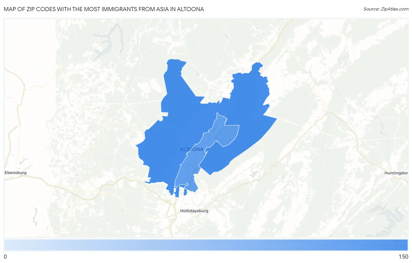 Zip Codes with the Most Immigrants from Asia in Altoona Map