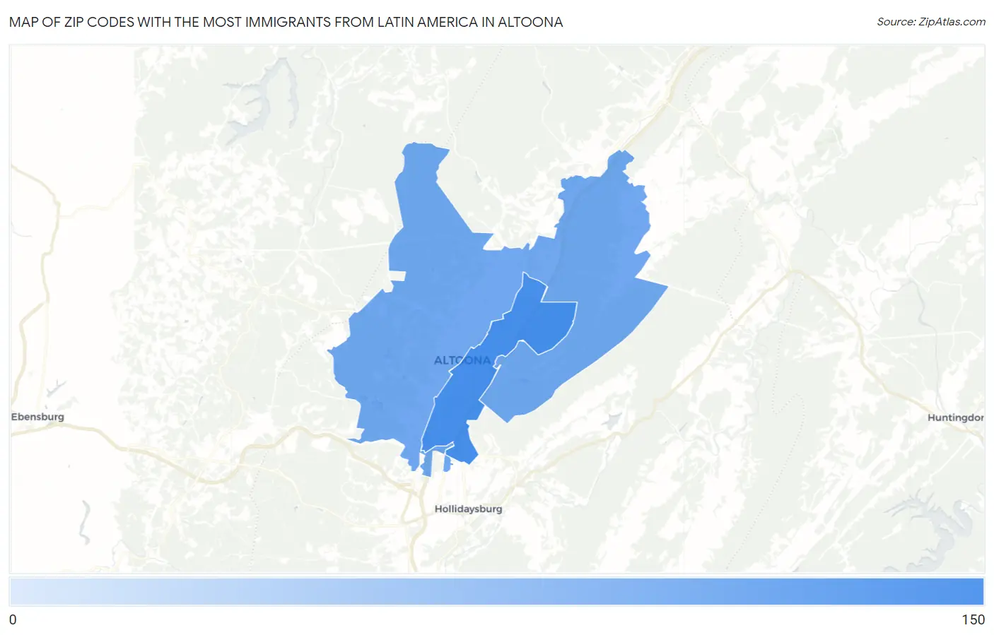 Zip Codes with the Most Immigrants from Latin America in Altoona Map