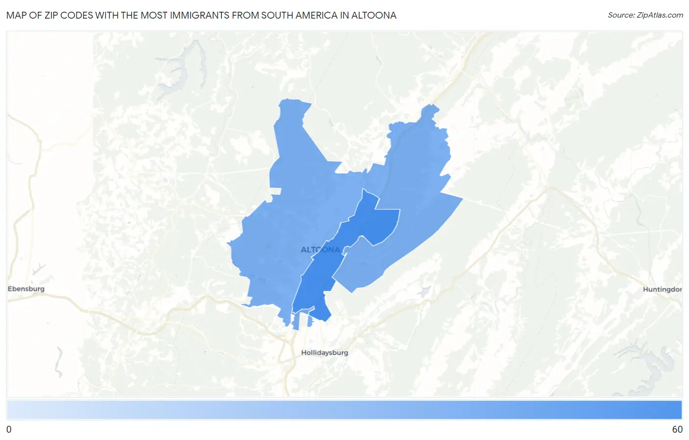 Zip Codes with the Most Immigrants from South America in Altoona Map