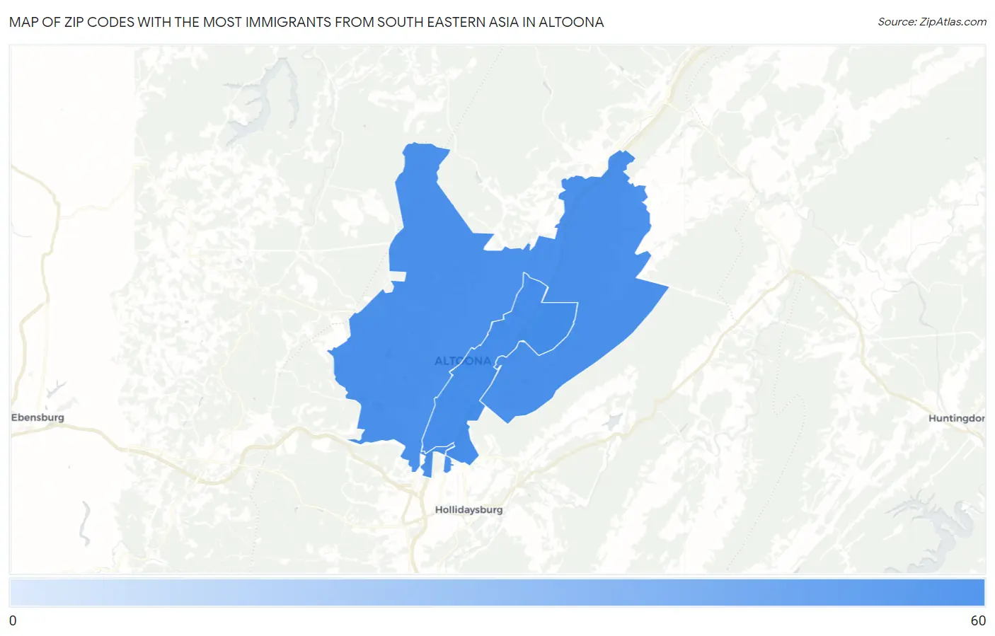 Zip Codes with the Most Immigrants from South Eastern Asia in Altoona Map
