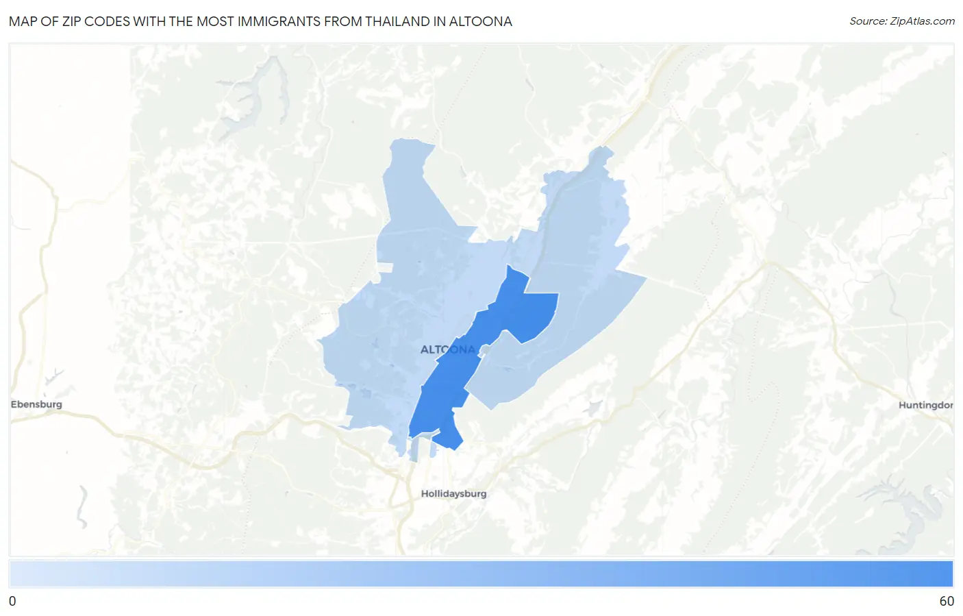 Zip Codes with the Most Immigrants from Thailand in Altoona Map