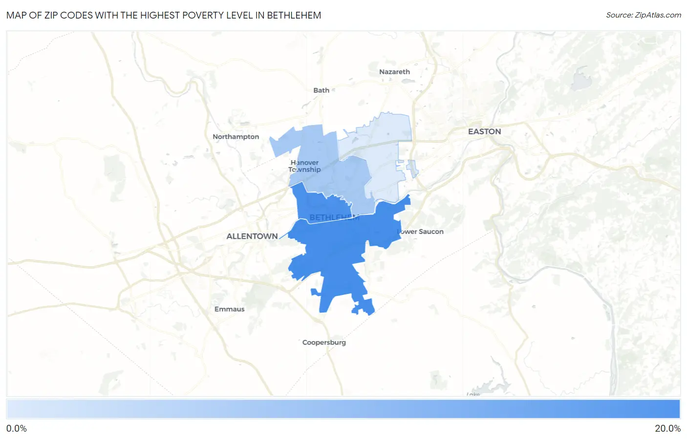 Zip Codes with the Highest Poverty Level in Bethlehem Map
