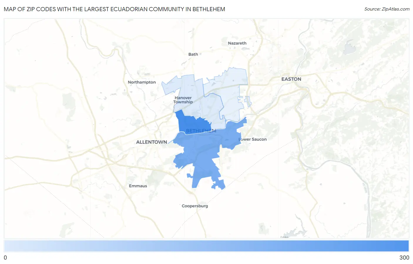 Zip Codes with the Largest Ecuadorian Community in Bethlehem Map