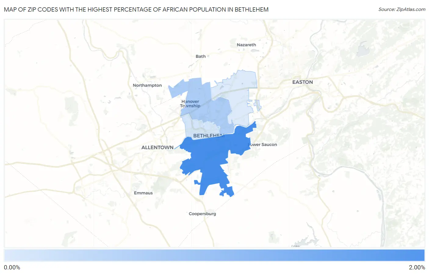 Zip Codes with the Highest Percentage of African Population in Bethlehem Map
