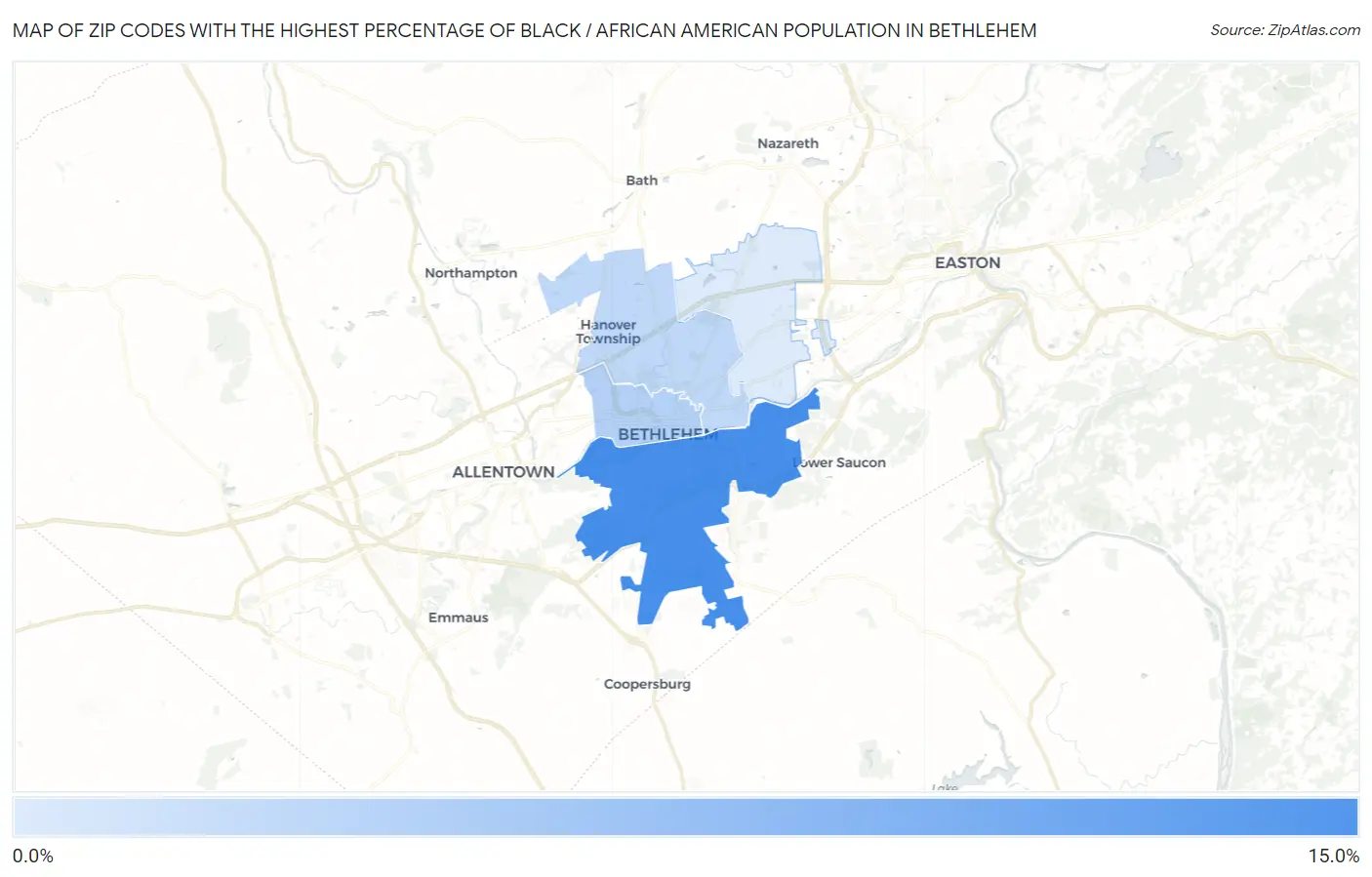 Zip Codes with the Highest Percentage of Black / African American Population in Bethlehem Map