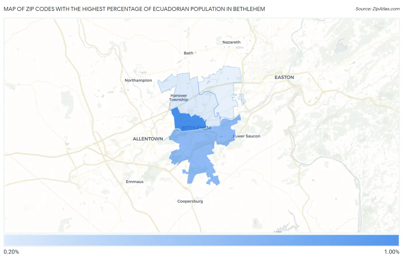 Zip Codes with the Highest Percentage of Ecuadorian Population in Bethlehem Map