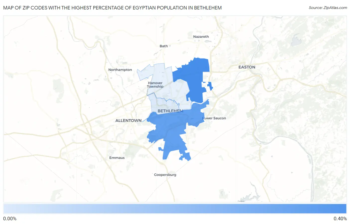 Zip Codes with the Highest Percentage of Egyptian Population in Bethlehem Map