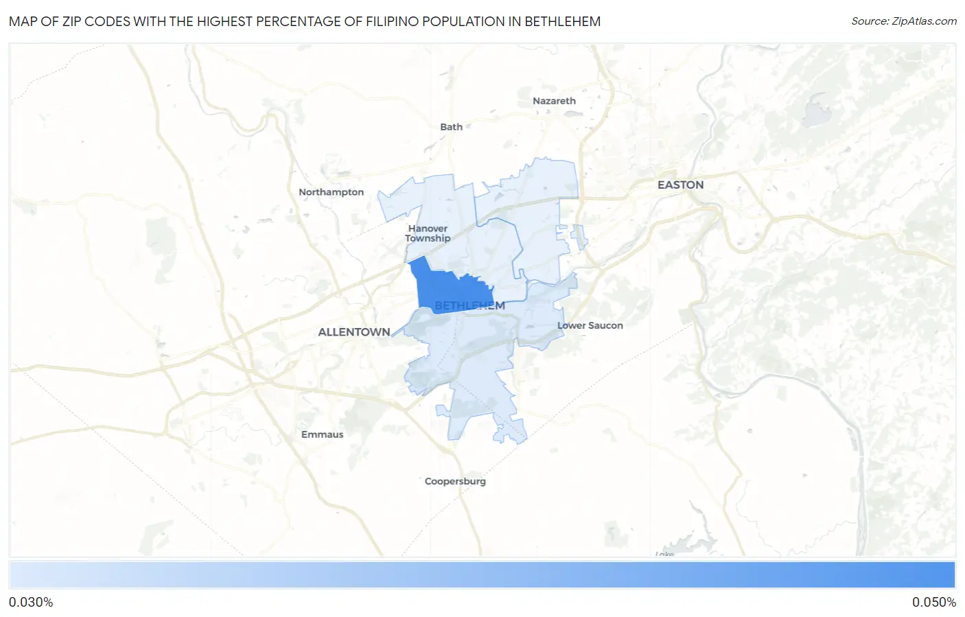 Zip Codes with the Highest Percentage of Filipino Population in Bethlehem Map