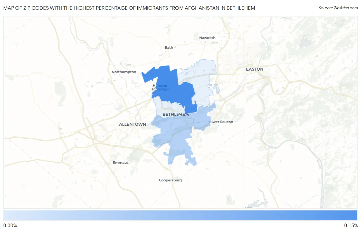 Zip Codes with the Highest Percentage of Immigrants from Afghanistan in Bethlehem Map