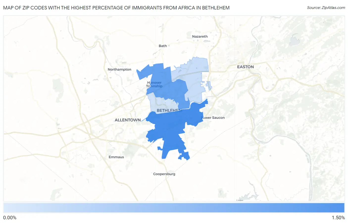 Zip Codes with the Highest Percentage of Immigrants from Africa in Bethlehem Map