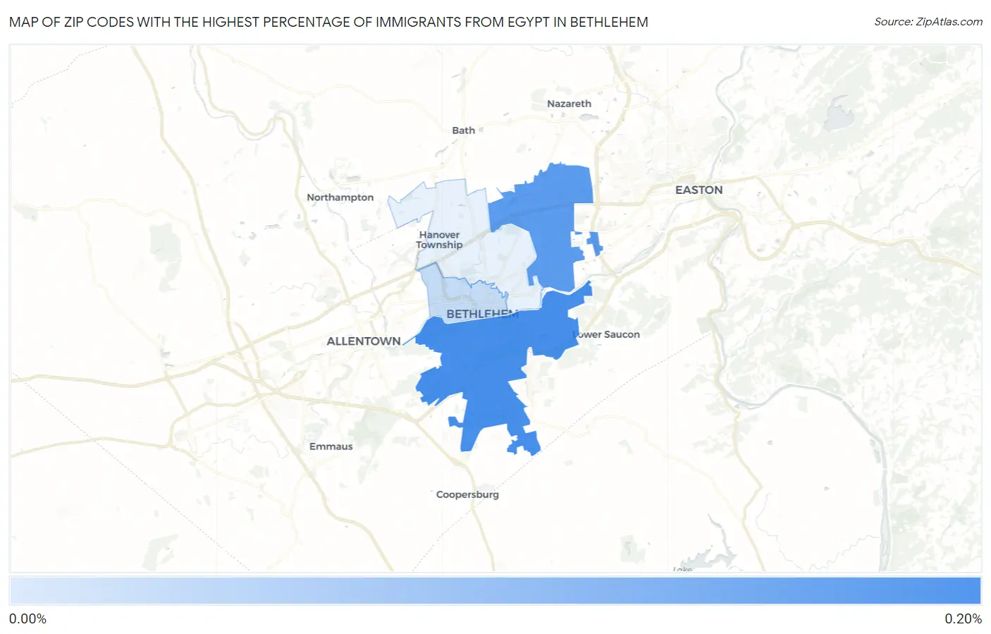 Zip Codes with the Highest Percentage of Immigrants from Egypt in Bethlehem Map
