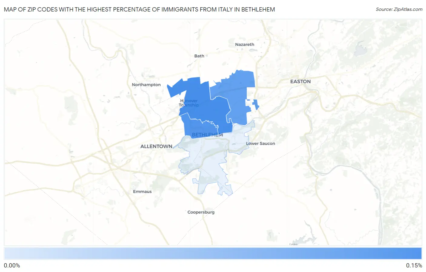 Zip Codes with the Highest Percentage of Immigrants from Italy in Bethlehem Map