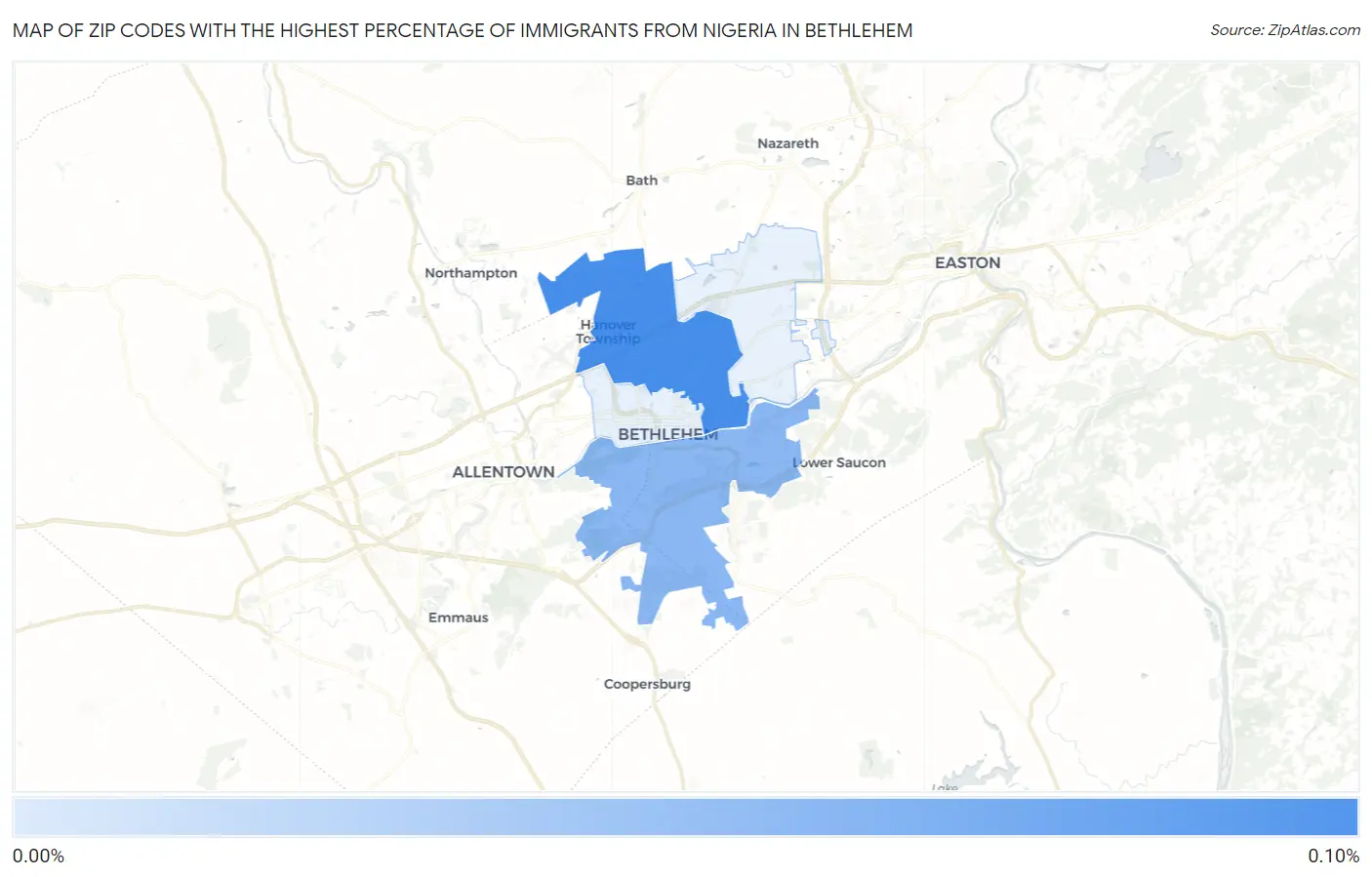 Zip Codes with the Highest Percentage of Immigrants from Nigeria in Bethlehem Map