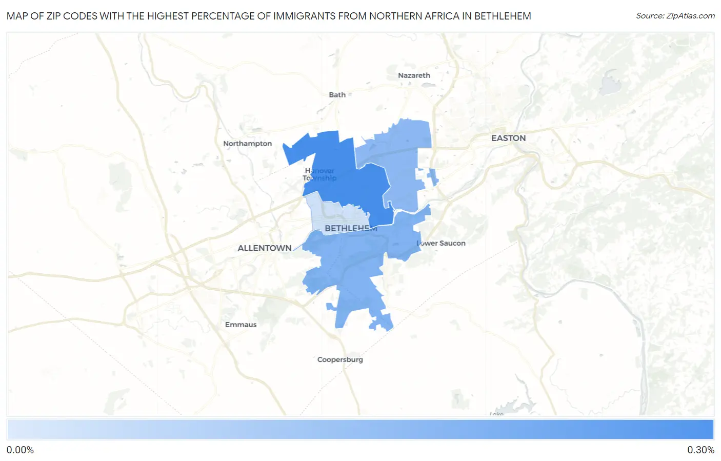 Zip Codes with the Highest Percentage of Immigrants from Northern Africa in Bethlehem Map