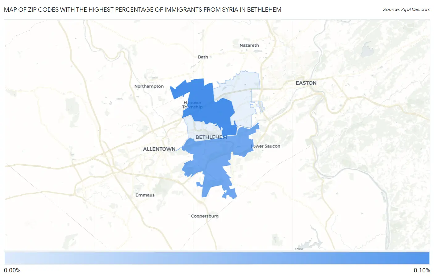 Zip Codes with the Highest Percentage of Immigrants from Syria in Bethlehem Map