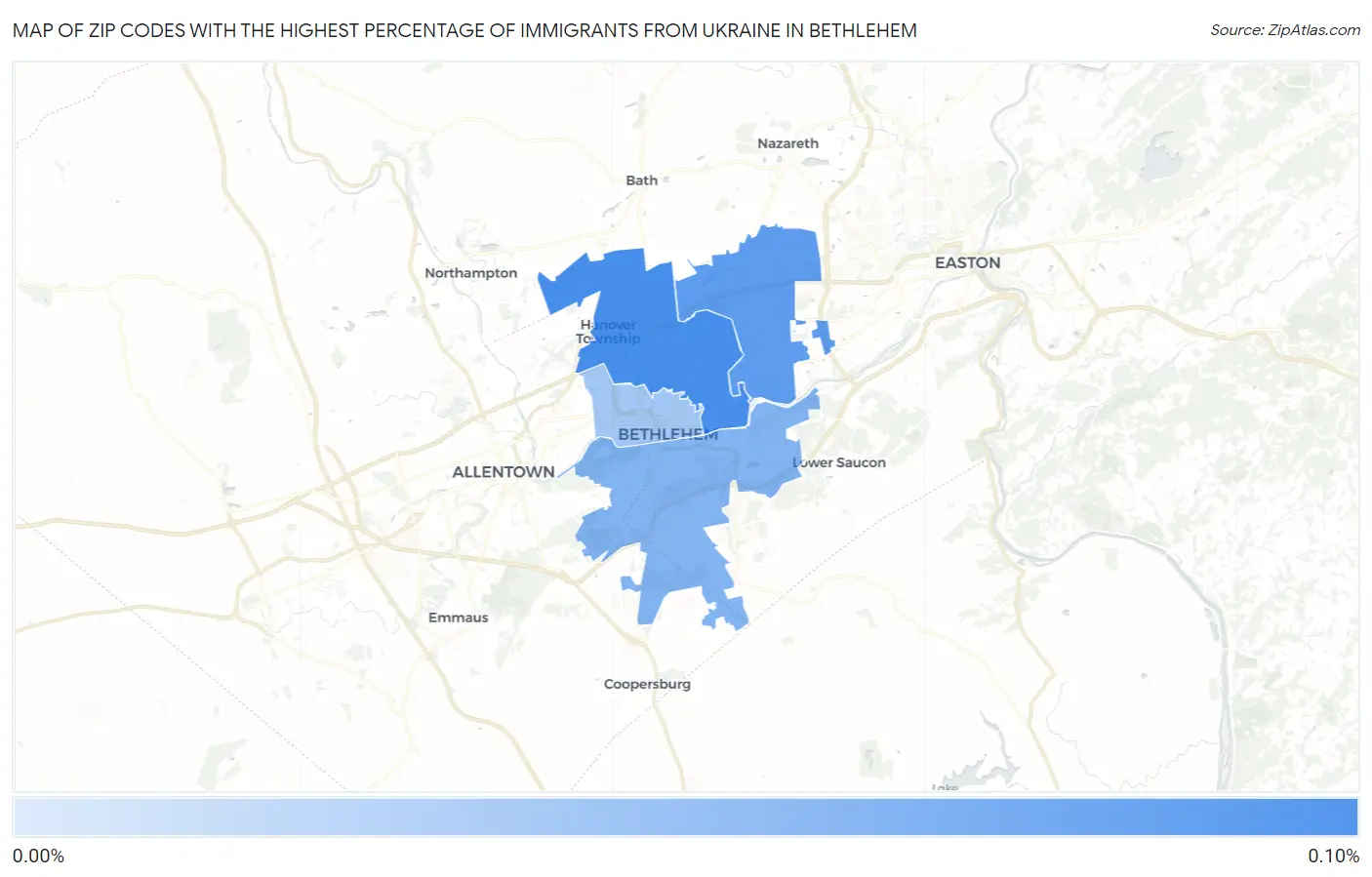 Zip Codes with the Highest Percentage of Immigrants from Ukraine in Bethlehem Map