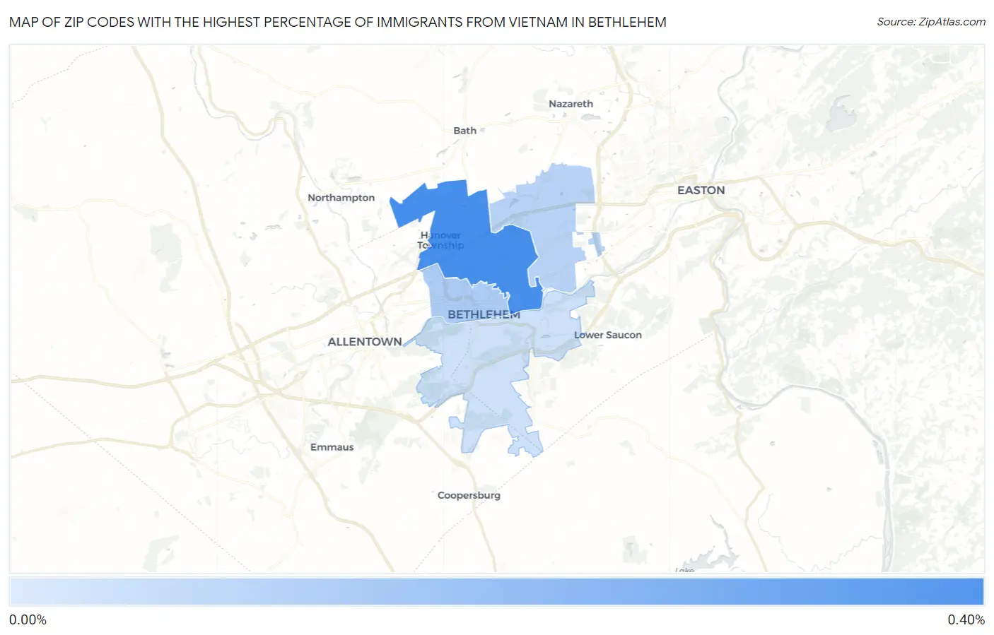 Zip Codes with the Highest Percentage of Immigrants from Vietnam in Bethlehem Map