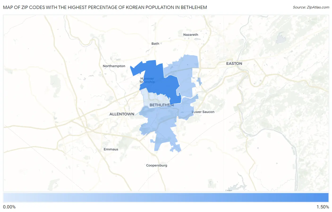 Zip Codes with the Highest Percentage of Korean Population in Bethlehem Map