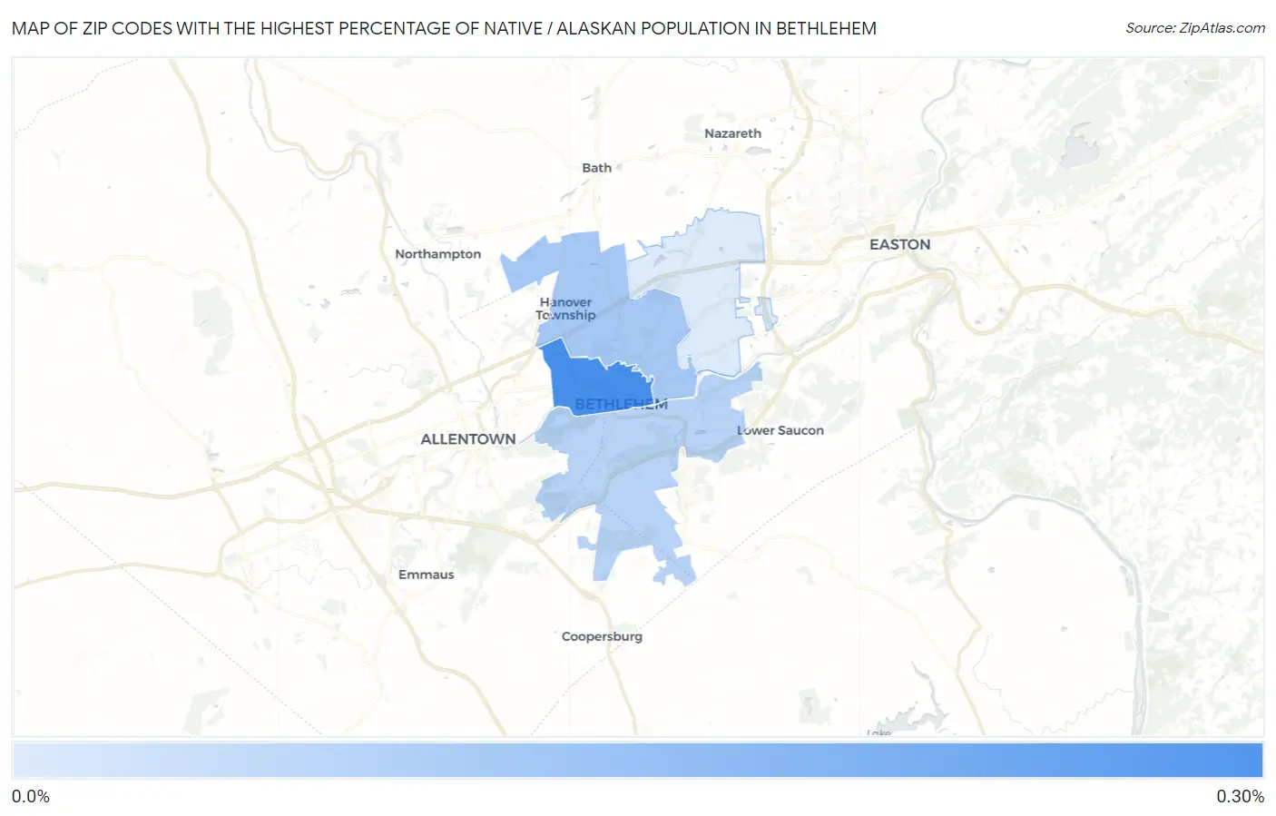 Zip Codes with the Highest Percentage of Native / Alaskan Population in Bethlehem Map