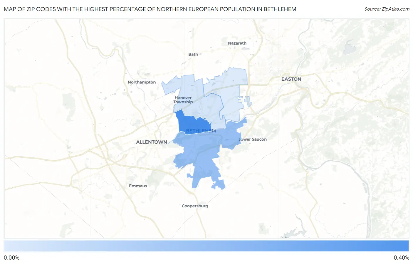 Zip Codes with the Highest Percentage of Northern European Population in Bethlehem Map
