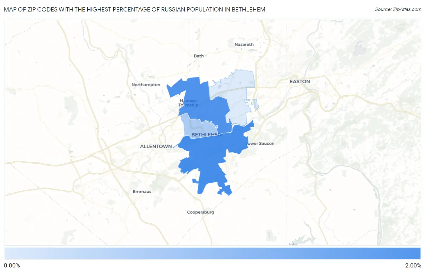 Zip Codes with the Highest Percentage of Russian Population in Bethlehem Map