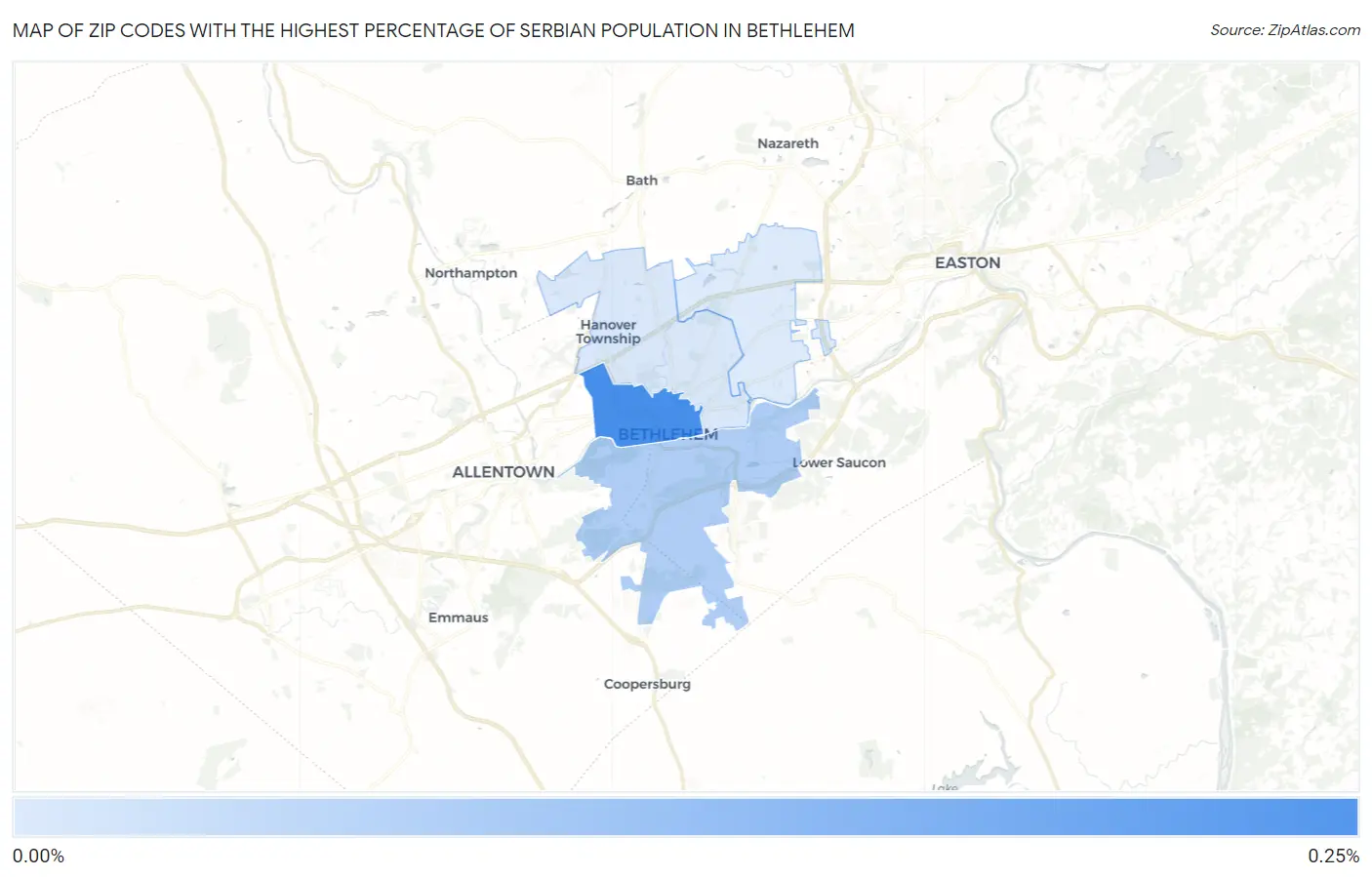 Zip Codes with the Highest Percentage of Serbian Population in Bethlehem Map