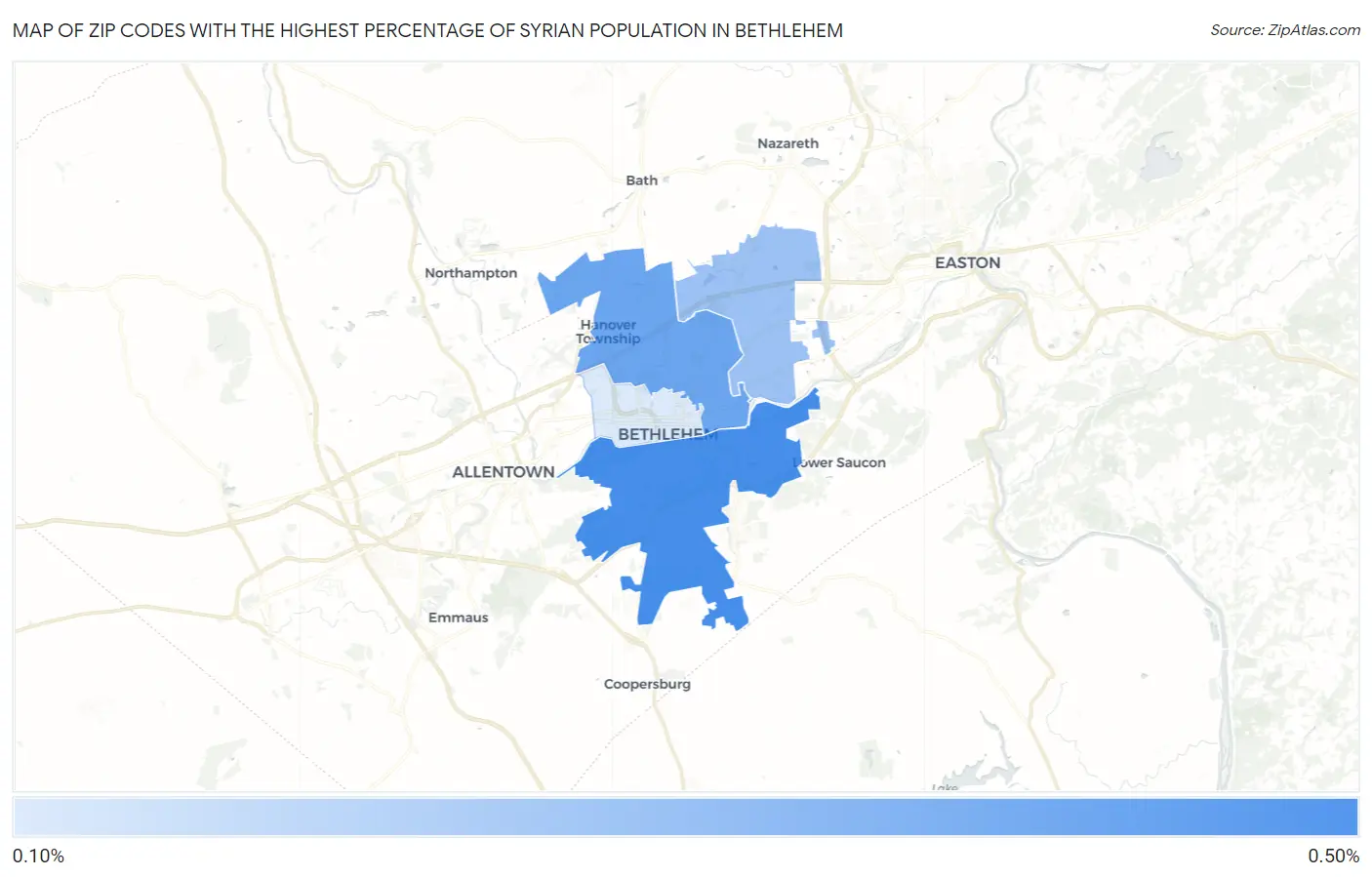 Zip Codes with the Highest Percentage of Syrian Population in Bethlehem Map