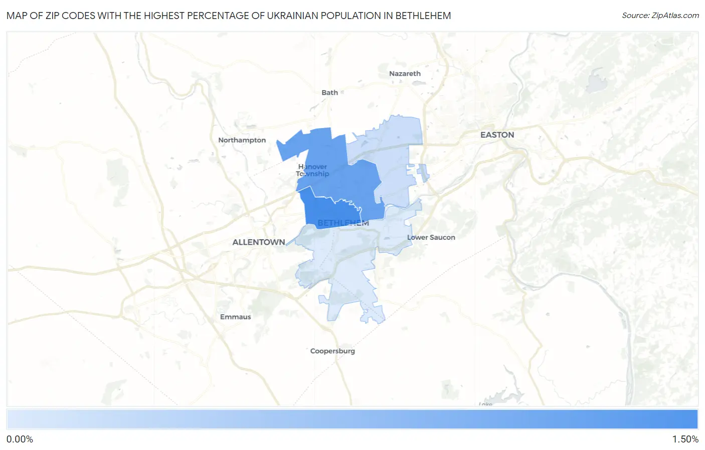 Zip Codes with the Highest Percentage of Ukrainian Population in Bethlehem Map