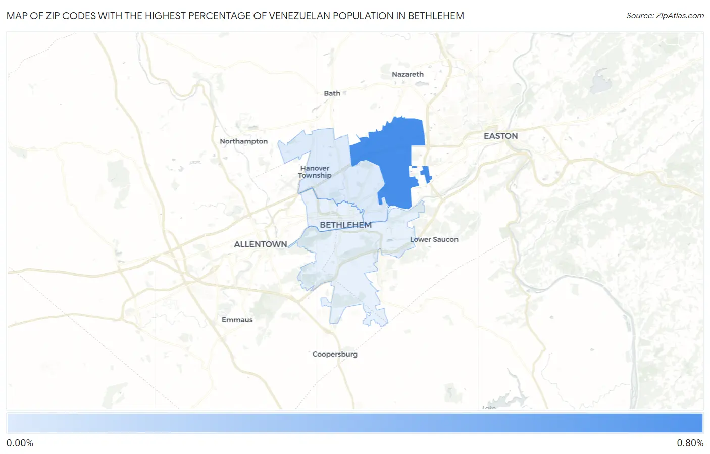 Zip Codes with the Highest Percentage of Venezuelan Population in Bethlehem Map